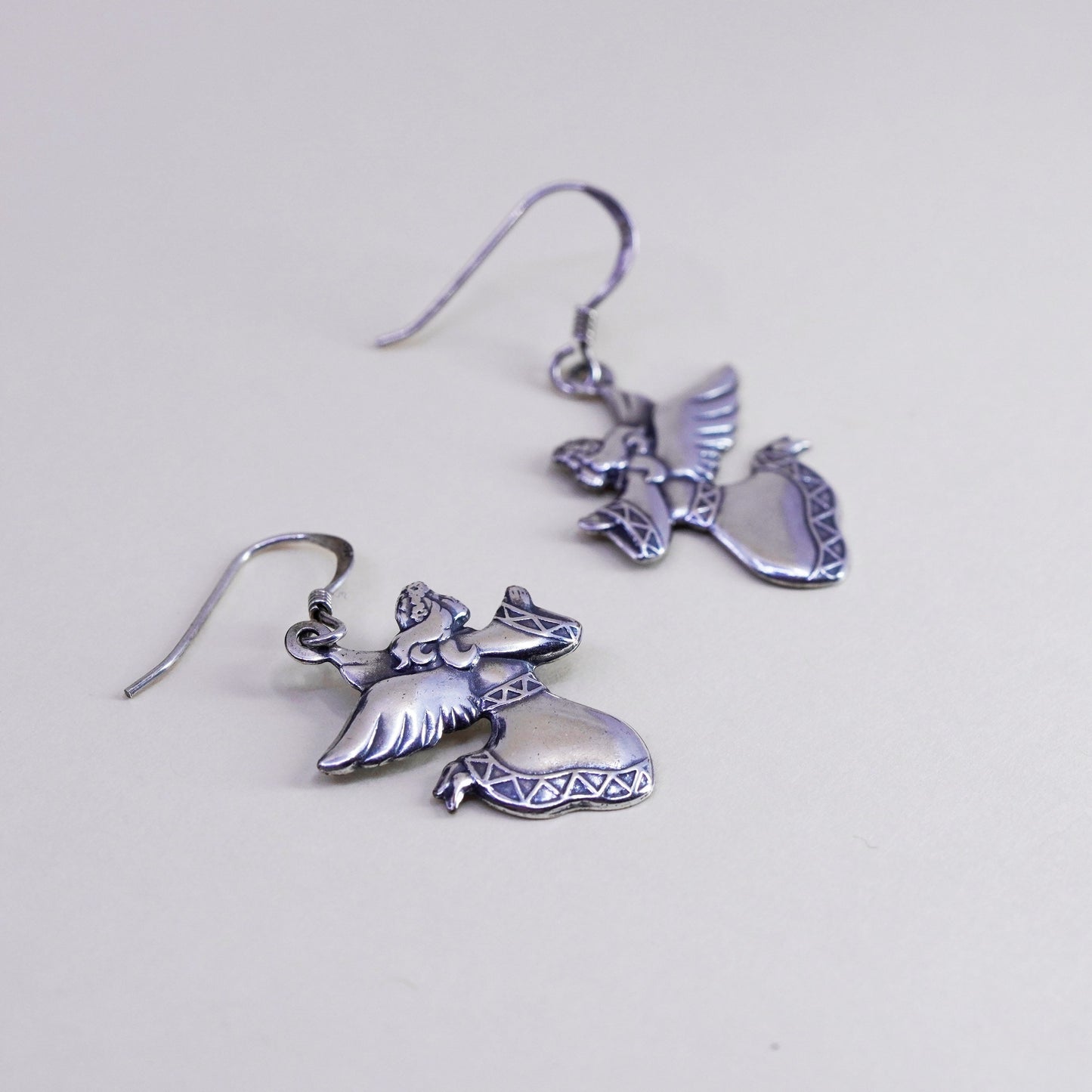 Vintage Sterling silver handmade earrings, 925 angel dangles
