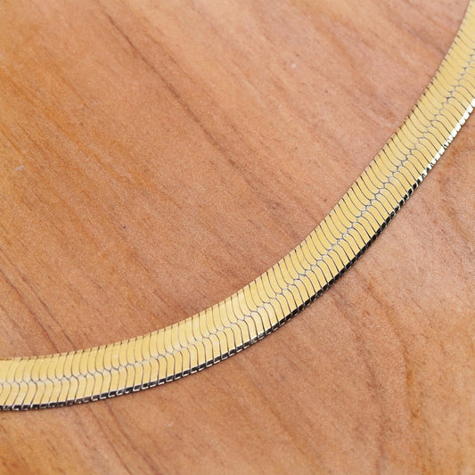 18”, Italy HCT vermeil gold over Sterling silver herringbone chain 925 necklace