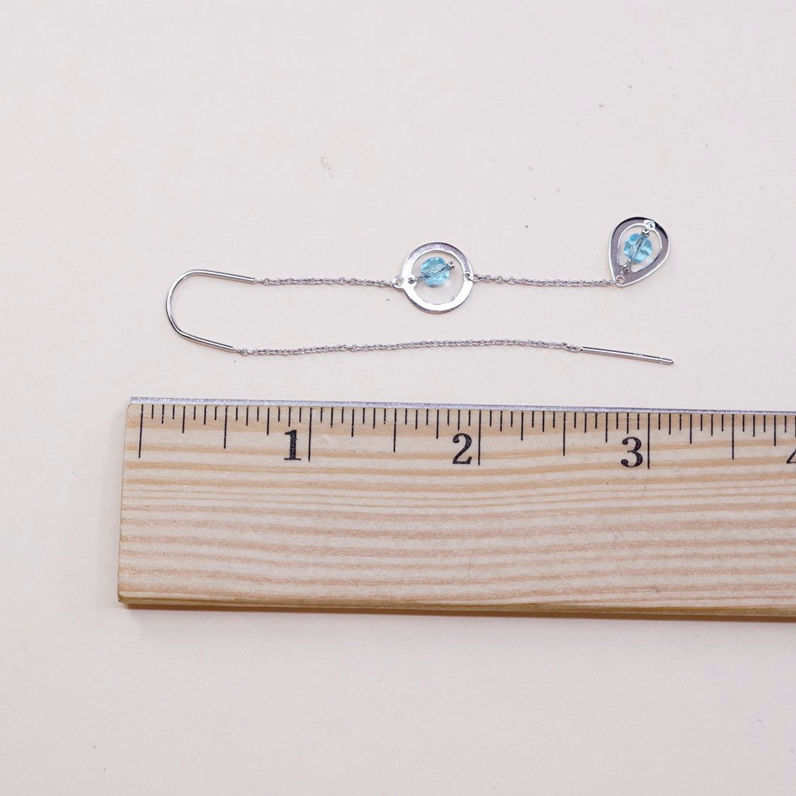 vtg sterling silver handmade earrings, fine 925 silver fringe and blue cz beads