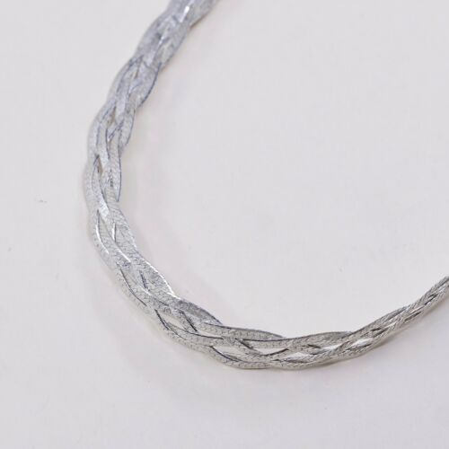 16”, 9mm Vtg Italy 5 Strands 925 Sterling Silver Braided Herringbone necklace