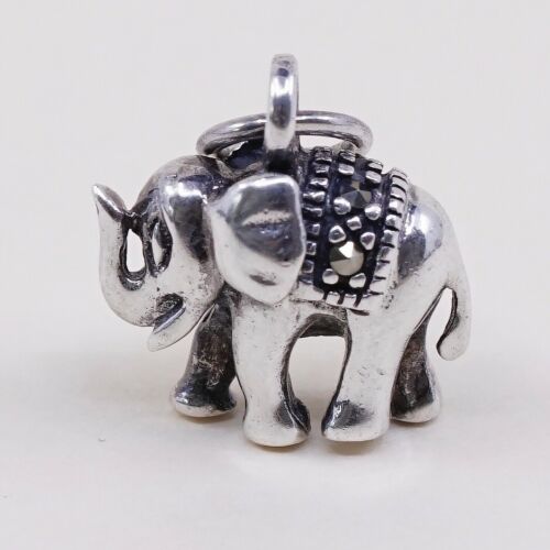 Vintage SLC sterling silver handmade pendant, 925 Elephant W/ Marcasite