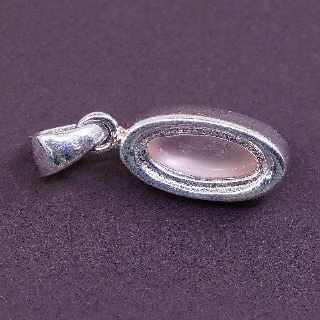 vtg sterling silver handmade pendant, 925 w/ pink quartz