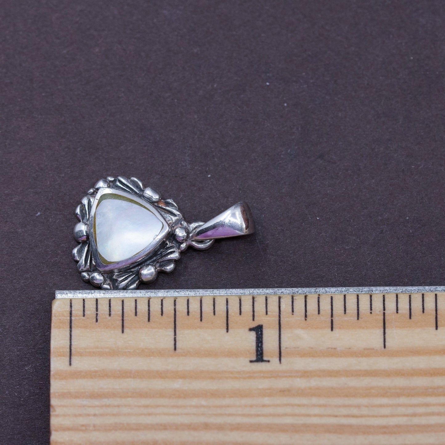 Vintage Sterling silver handmade pendant 925 triangular pendant mother of pearl