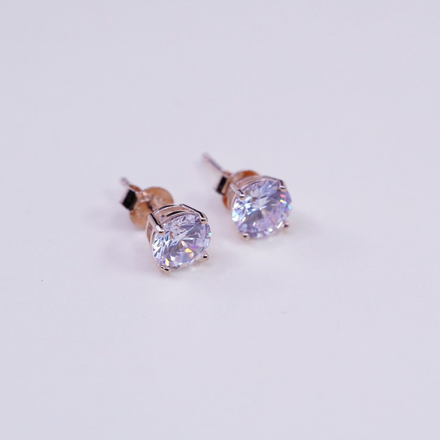 5mm, Vintage rose gold over sterling 925 silver cz studs, minimalist earrings