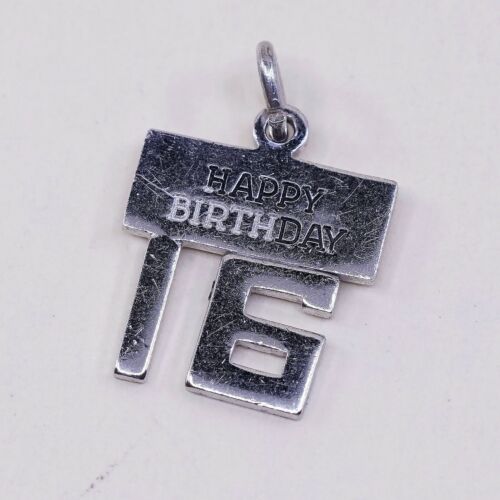 Vintage Wells Sterling Silver Handmade Pendant, 925 Happy 16 Birthday Charm