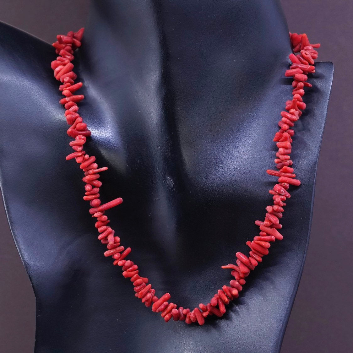 16”, vtg Sterling silver handmade coral beads necklace