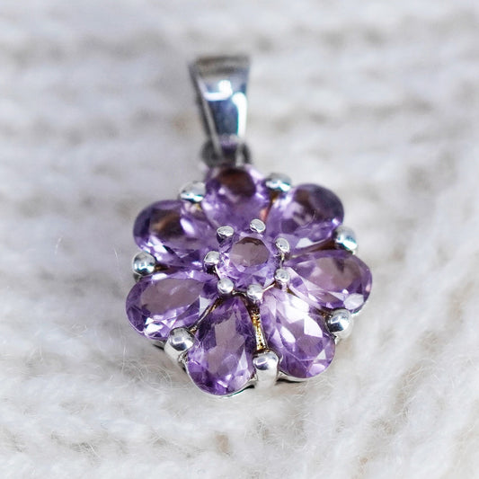 Vintage Sterling 925 silver handmade flower pendant with amethyst