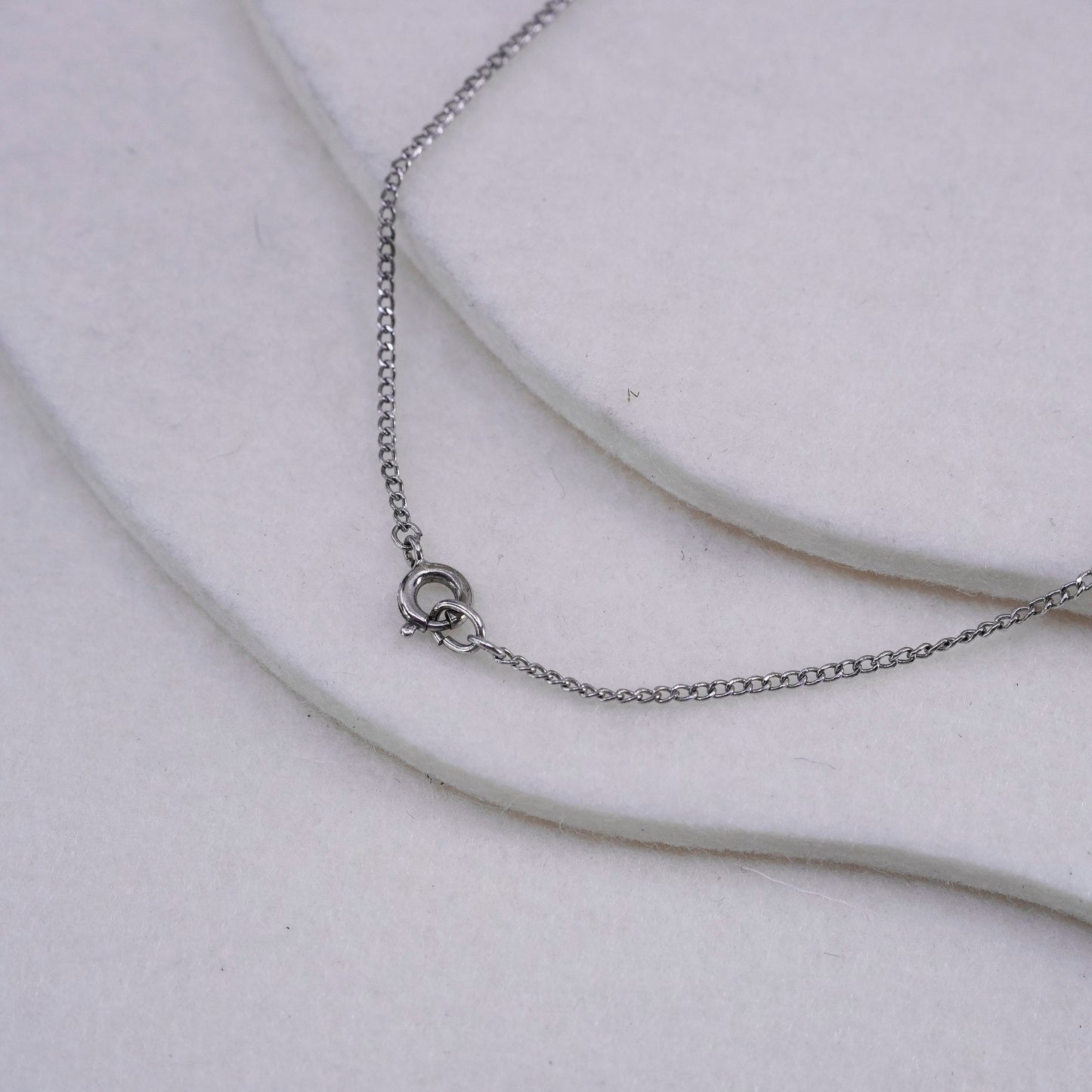 16”, vintage Sterling 925 silver handmade curb necklace with cz heart pendant