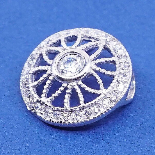 0.5", vtg DBJ Sterling silver handmade pendant, 925 loop w/ crystal N filigree