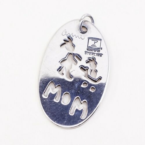 Veg Anni sterling silver handmade pendant, 925 Oval Shaped charm W/ Mom N Baby