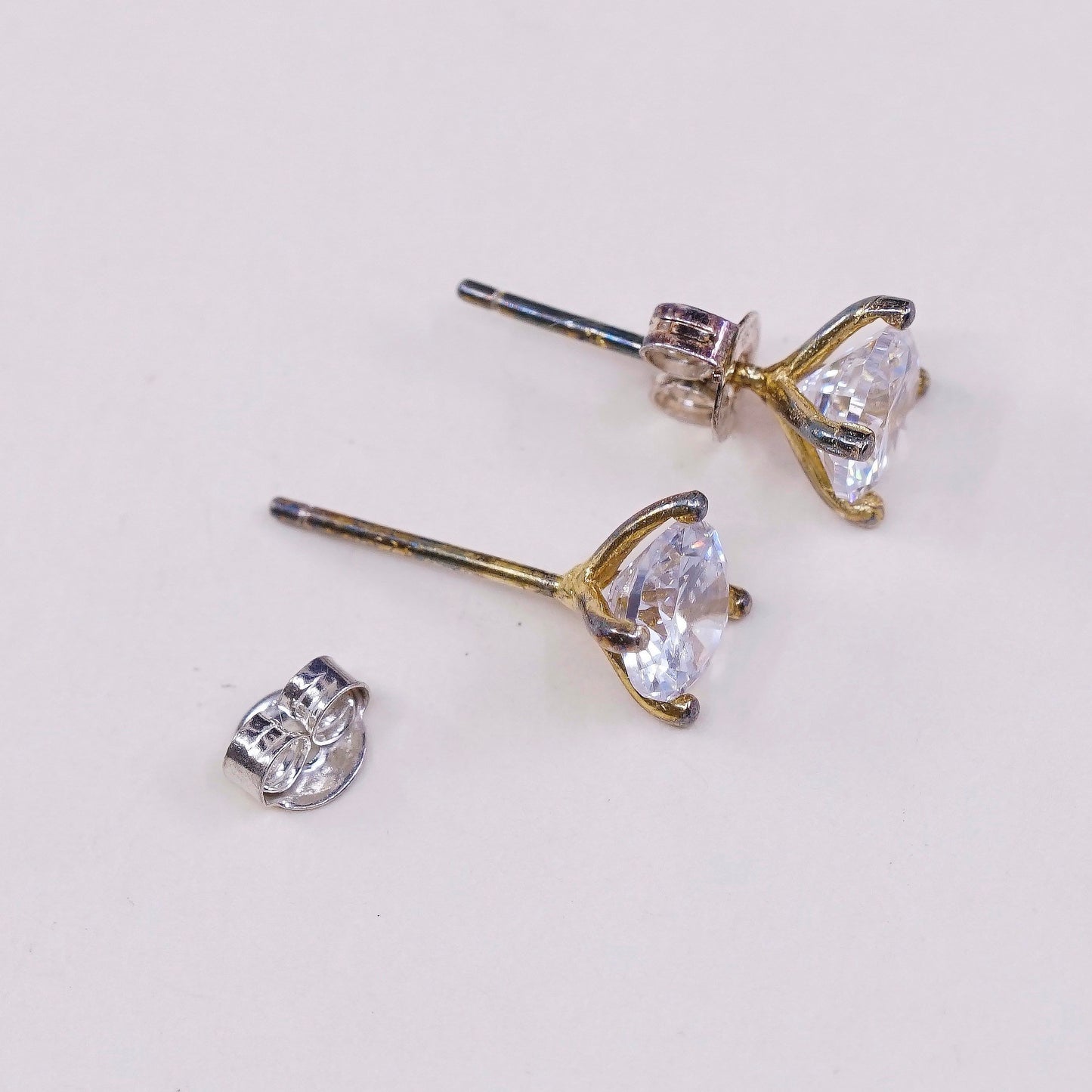 5mm, vtg sterling silver genuine cz studs, fashion minimalist earrings