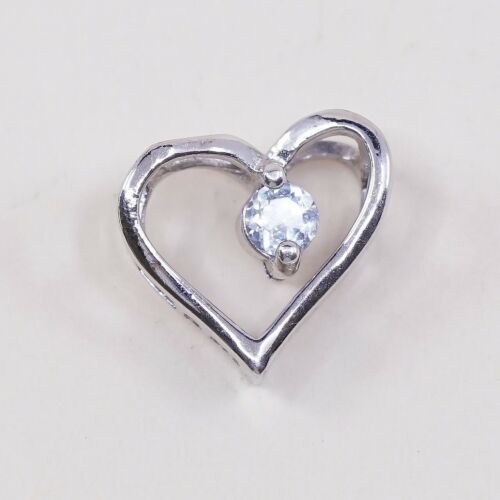 Vintage Sterling Silver Heart Pendant, 925 Heart With Blue Cz, Stamped 925