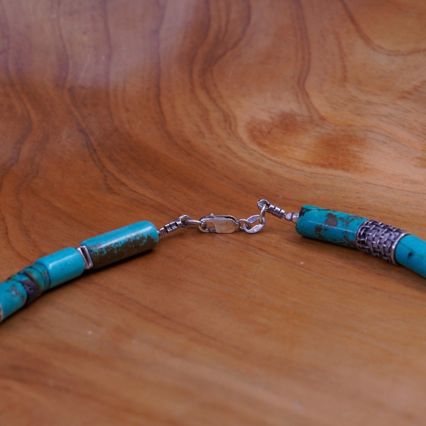 16”. Vintage Native American heishi handmade necklace with turquoise tube beads