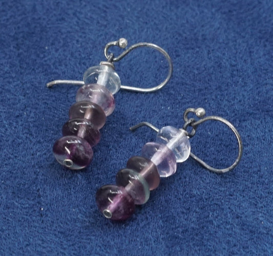 vtg sterling silver handmade earrings, 925 with bead amethyst dangles