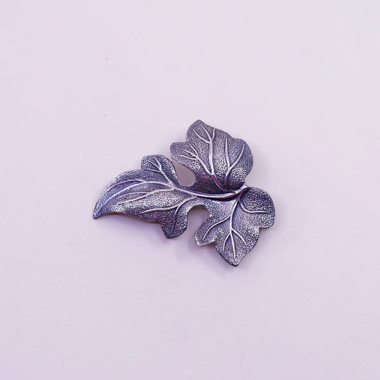 Vintage Beau Sterling silver handmade brooch, solid 925 silver grape leaf pin