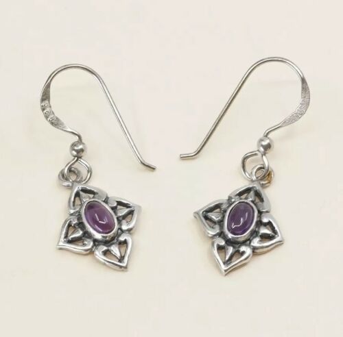 Vtg Sterling Silver Handmade Earrings, 925 Dangles W/ Amethyst N Filigree Detail