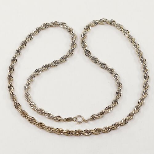 18” 5mm, Vtg Gold Vermeil 925 Sterling Silver Rope chain necklace, Stamped Ster