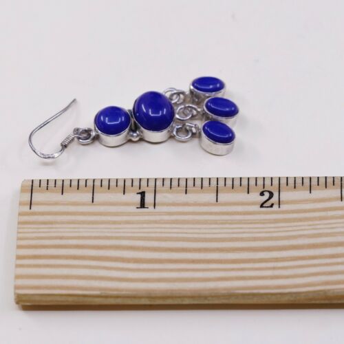 Vtg Sterling Silver Handmade Earrings W/ Blue Onyx Beads Dangles, Stamped 925