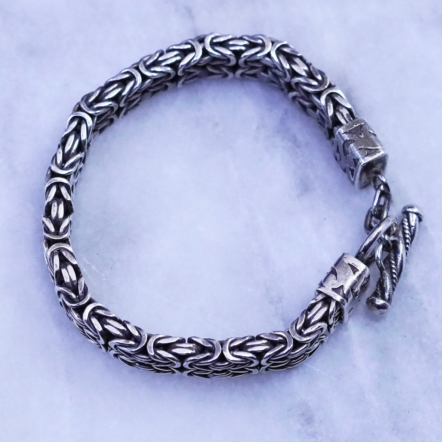 6.75”, Sterling silver bracelet, double strands 925 Byzantine, birdcage chain