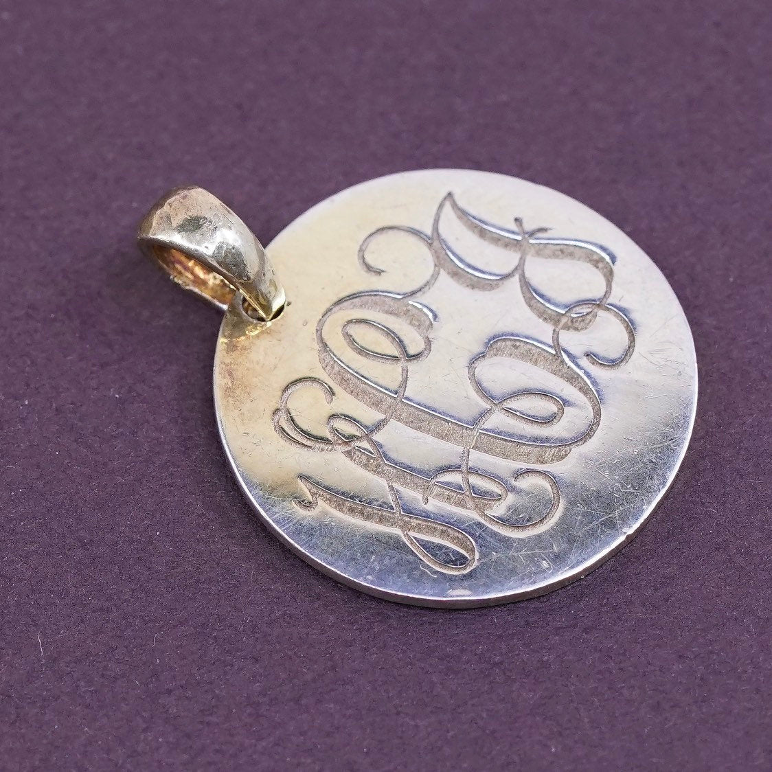 vtg sterling silver handmade charm, 925 tag w/ name monogram "HCJ"