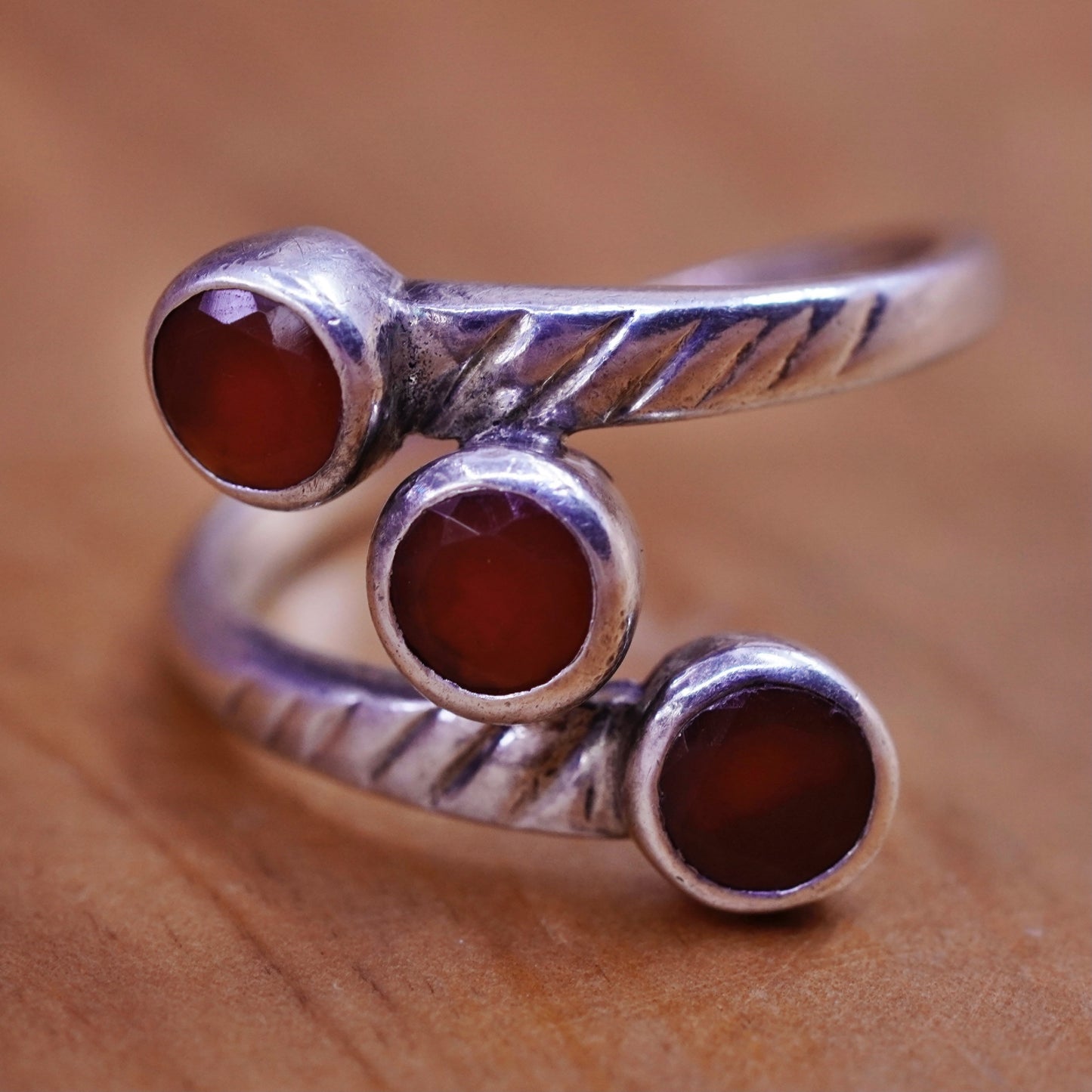 Size 8.5, vintage Sterling silver handmade ring with round carnelian