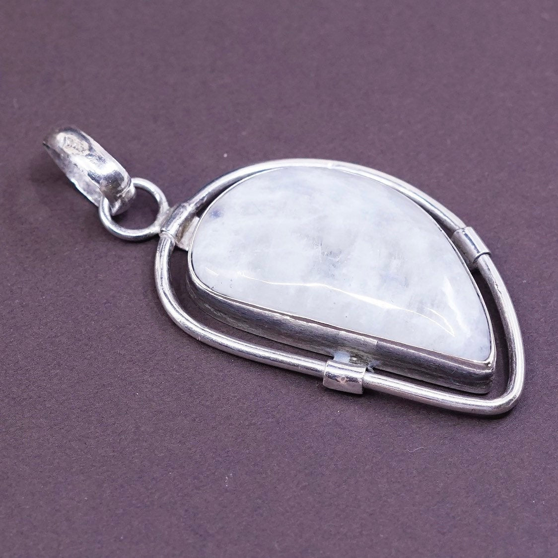 vtg Sterling Silver Handmade Pendant, solid 925 silver with moonstone