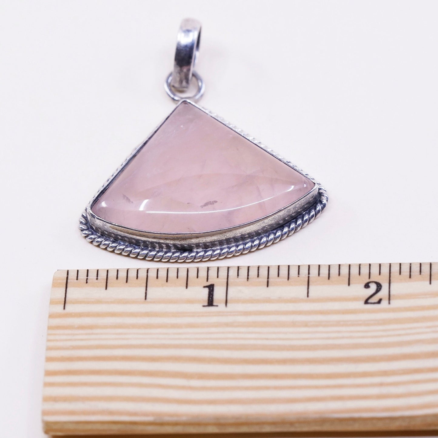 vtg handmade sterling silver charm, 925 silver pink quartz heart pendant