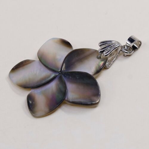 Vtg Sterling Silver Handmade Pendant, 925 silver W/ Flower Shaped Abalone