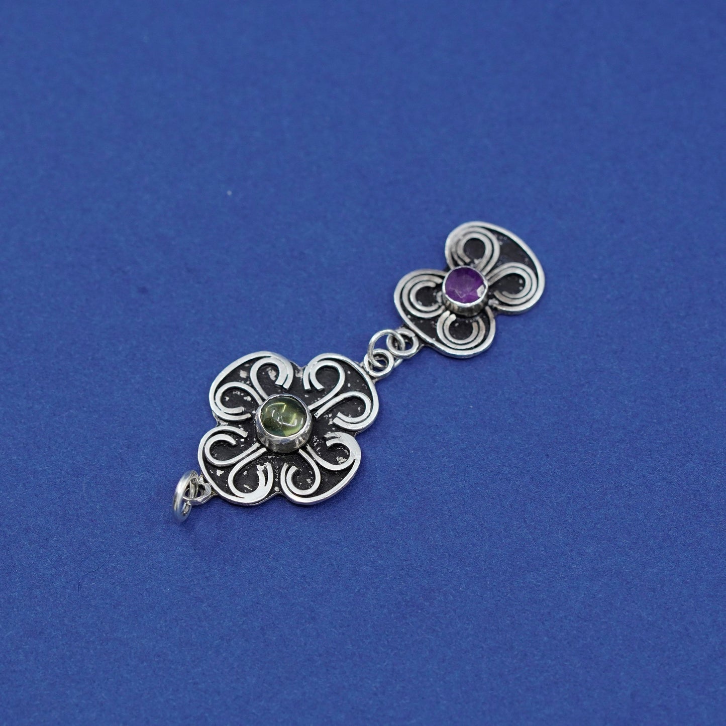 Vintage Sterling silver handmade pendant, 925 flower with labradorite amethyst