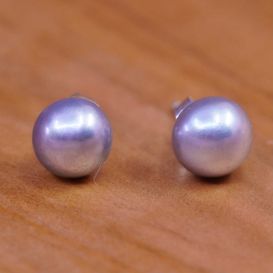 Vintage Sterling silver handmade earrings, 925 gray pearl studs