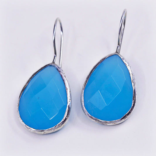 Vintage Sterling 925 silver handmade earrings with teardrop Chalcedony