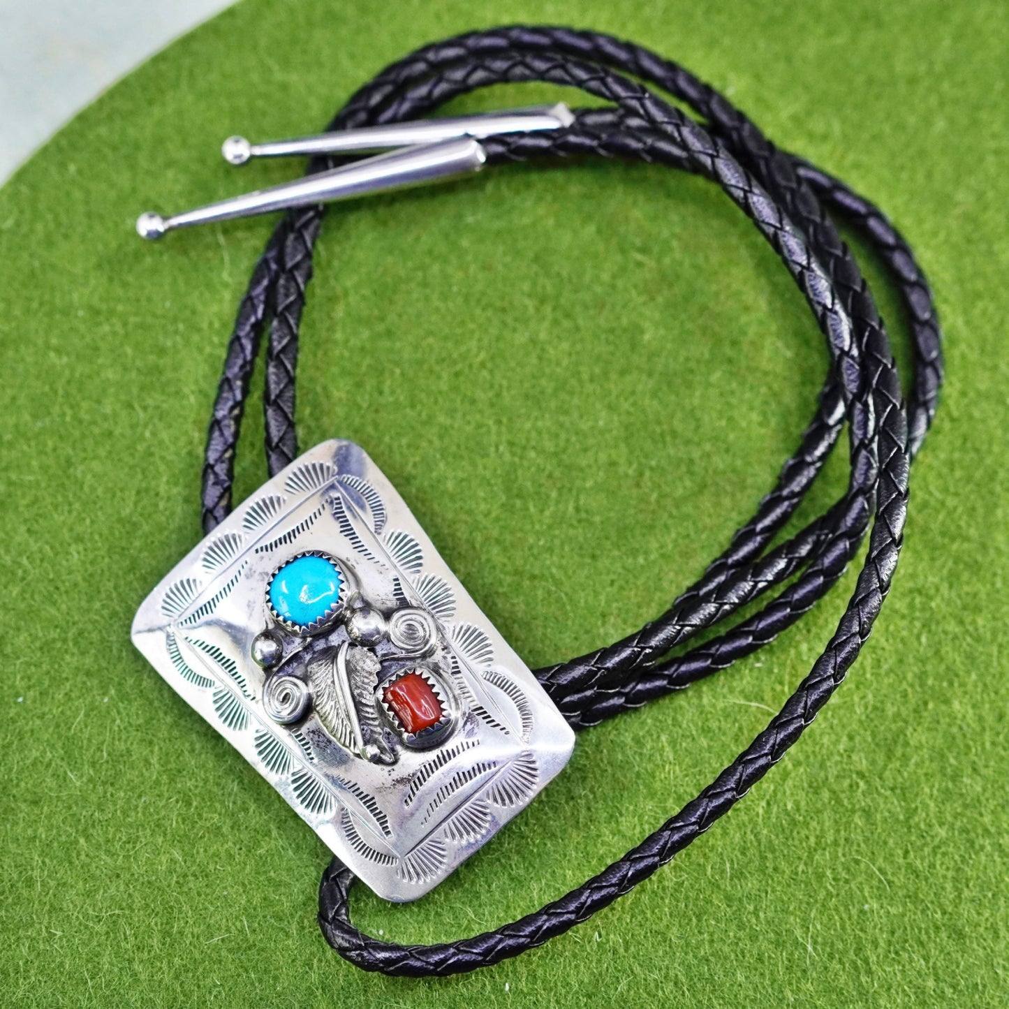 30”, Native American Navajo bolo tie necklace, Sterling 925 silver turquoise