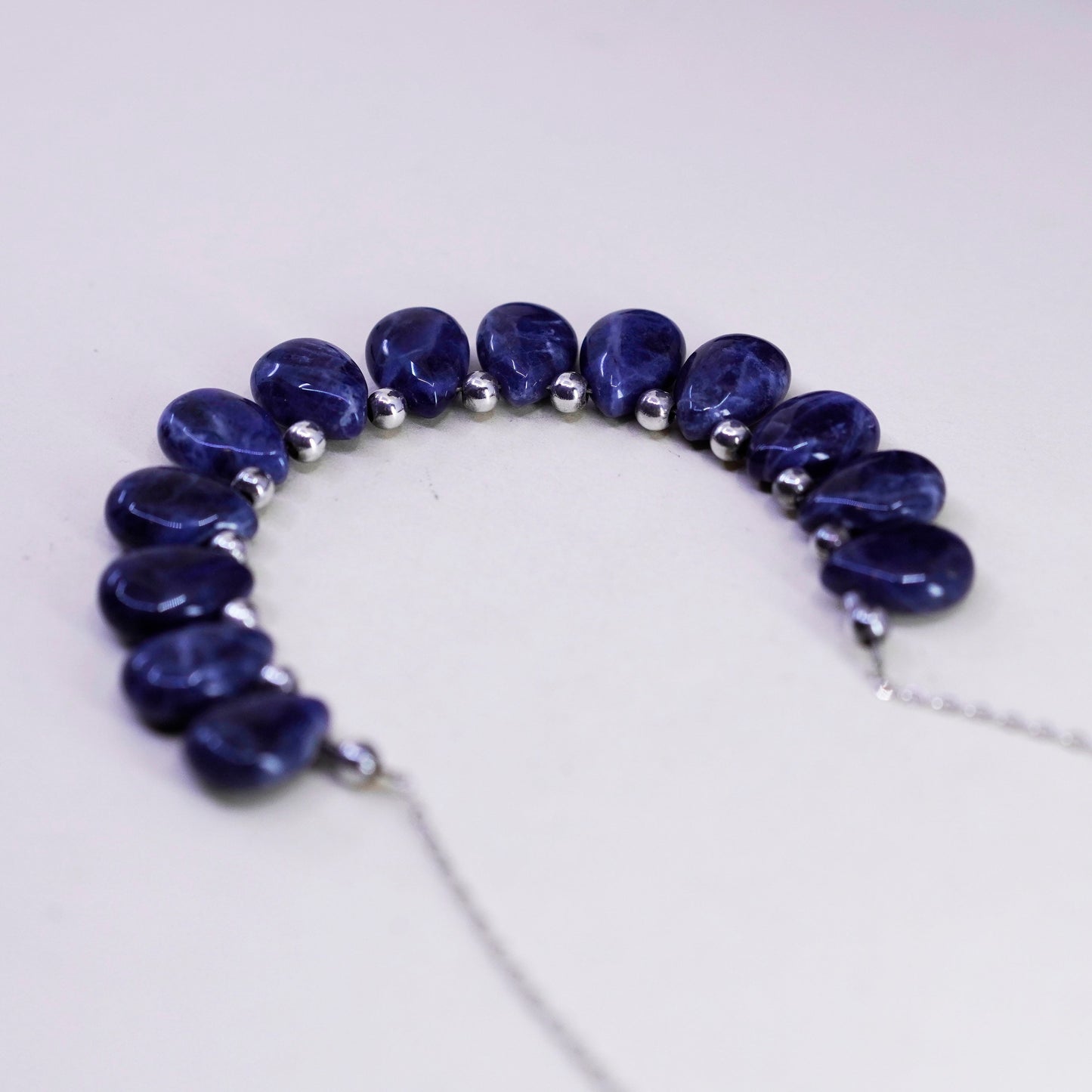 16”, sterling silver 925 necklace, circle chain with teardrop sodalite pendant