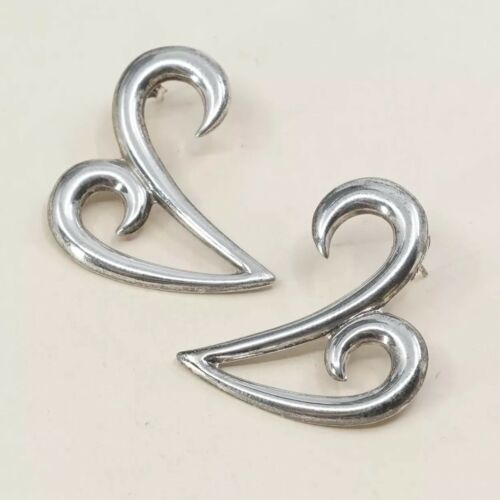 Vtg Sterling silver handmade initial Earrings, 925 swirl V Studs, Silver Tested