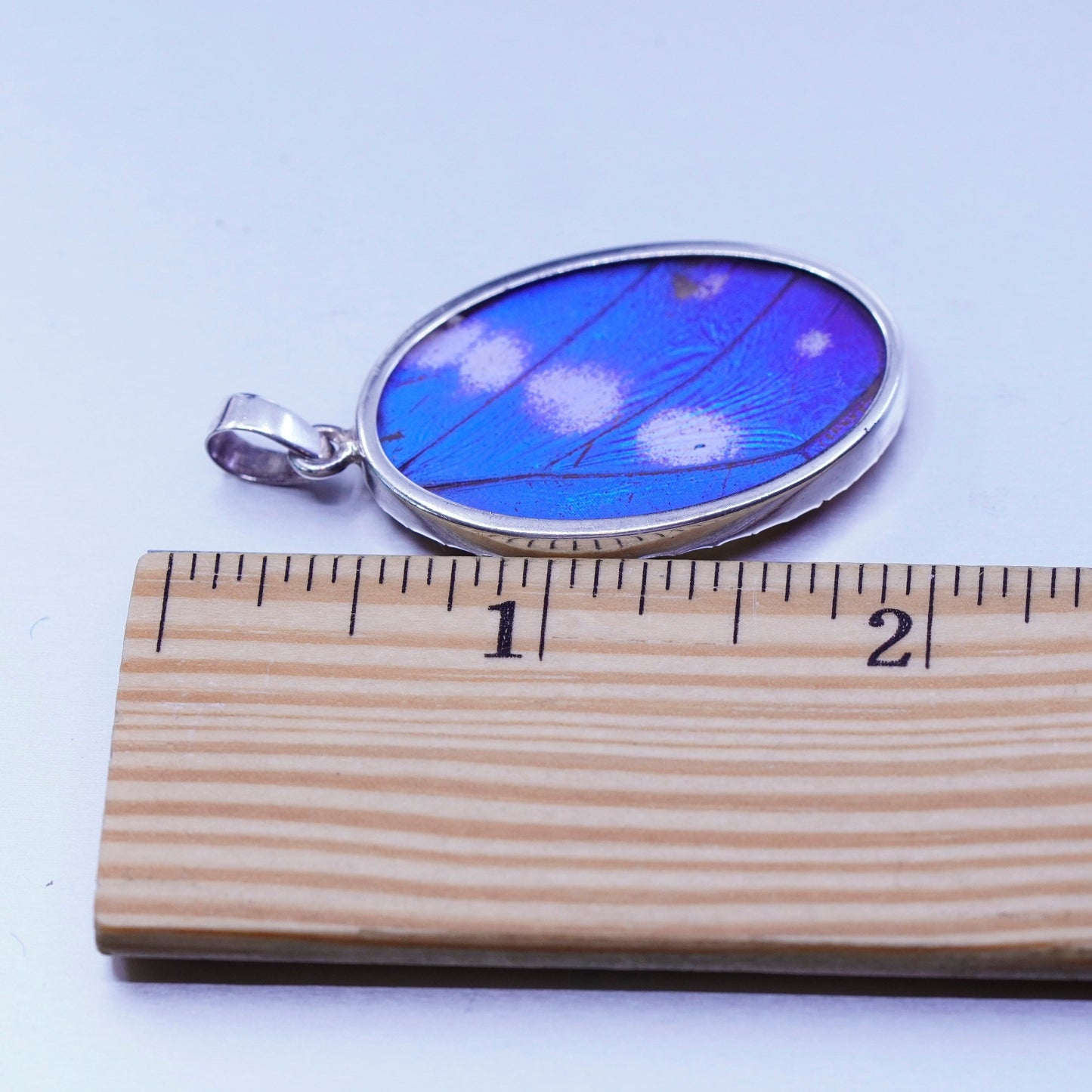 antique sterling 925 silver resin pendant with blue butterfly wing