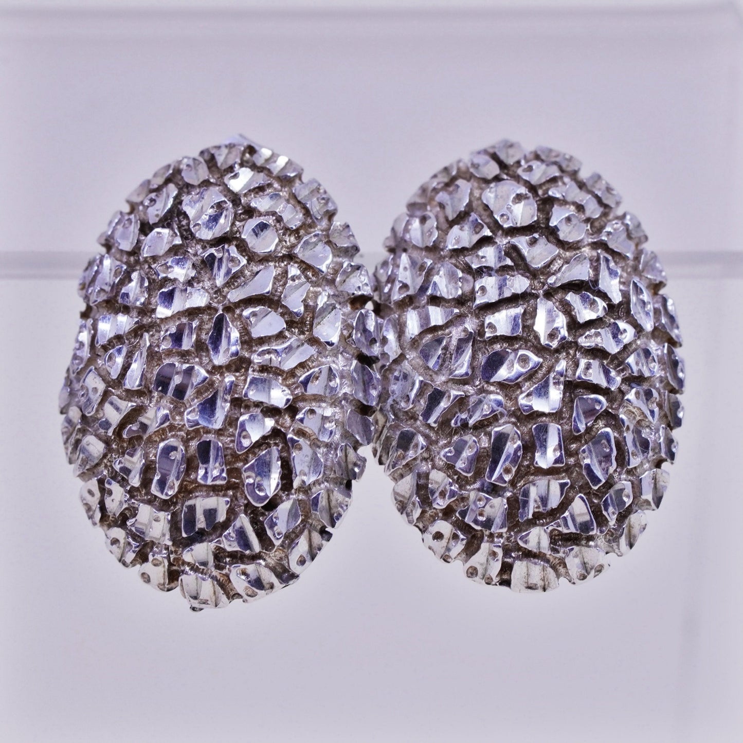 Vintage sterling silver handmade huggie studs, textured 925 earrings