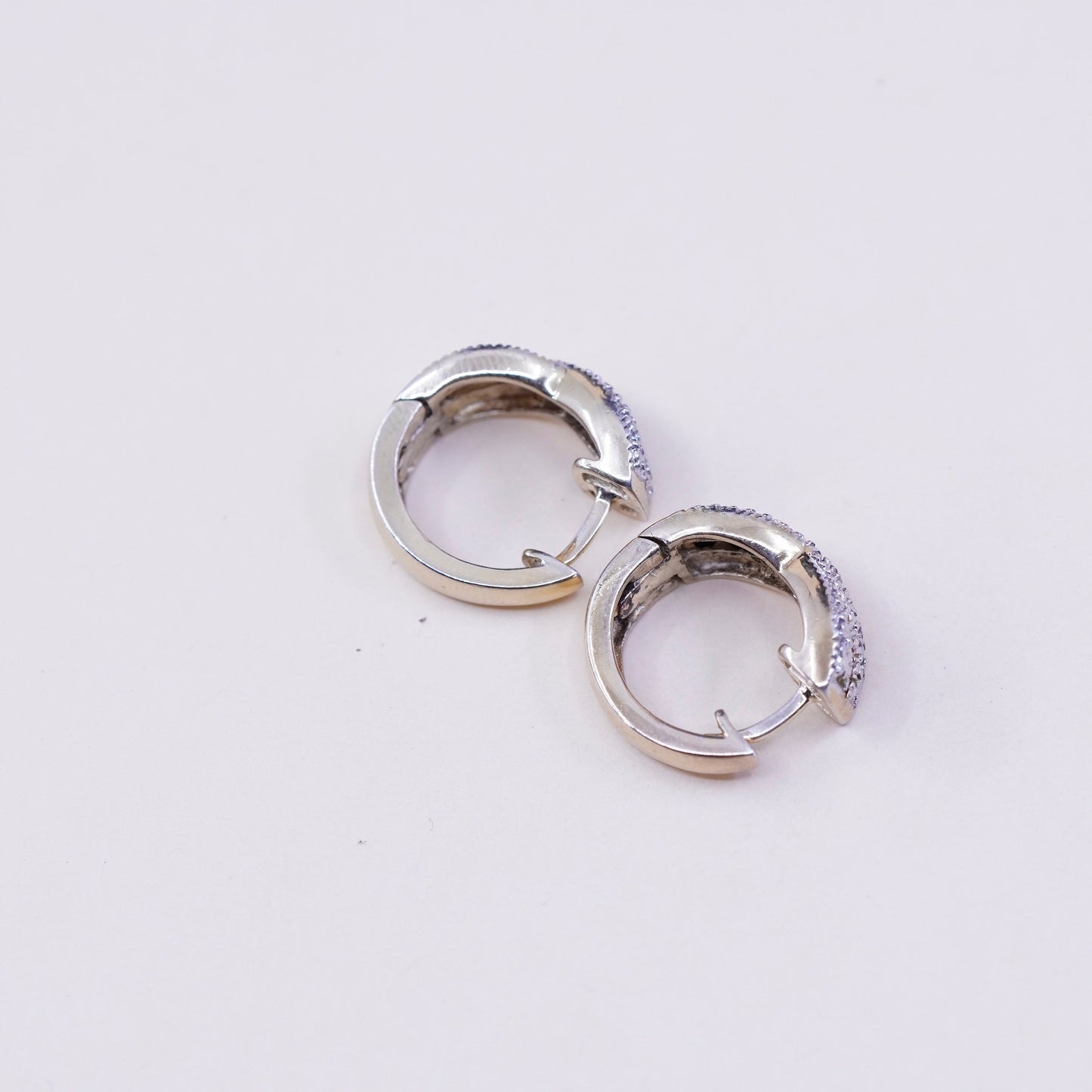0.5”, Vintage vermeil gold over sterling silver earrings, 925 hoops, huggie, with diamond details, stamped 925