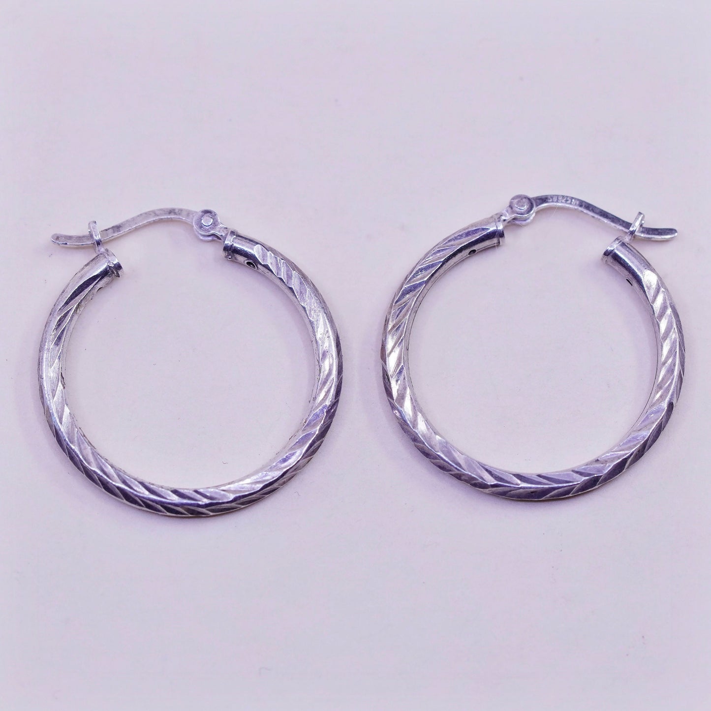 1”, vtg sterling silver loop earrings, textured fashion minimalist, 925 hoops