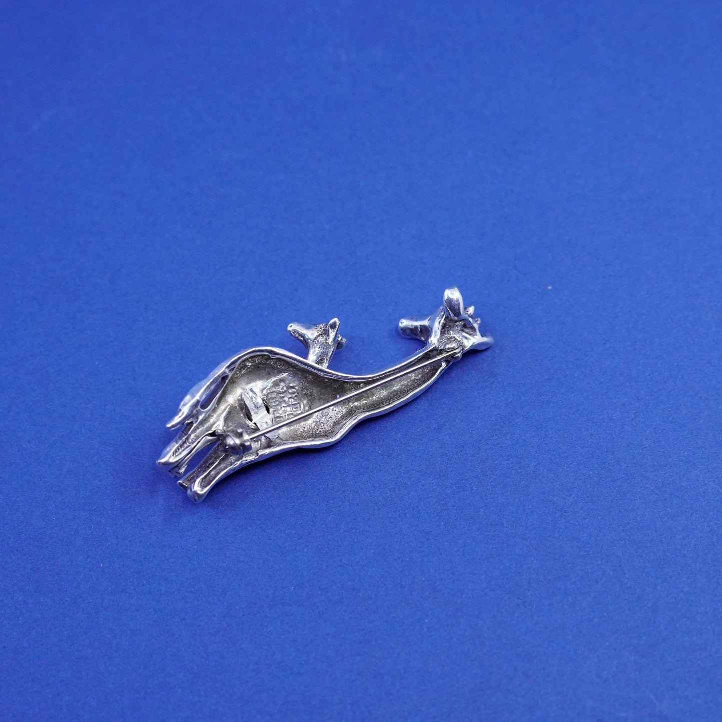 Mexico sterling silver handmade brooch, 925 enamel giraffe mother baby pin