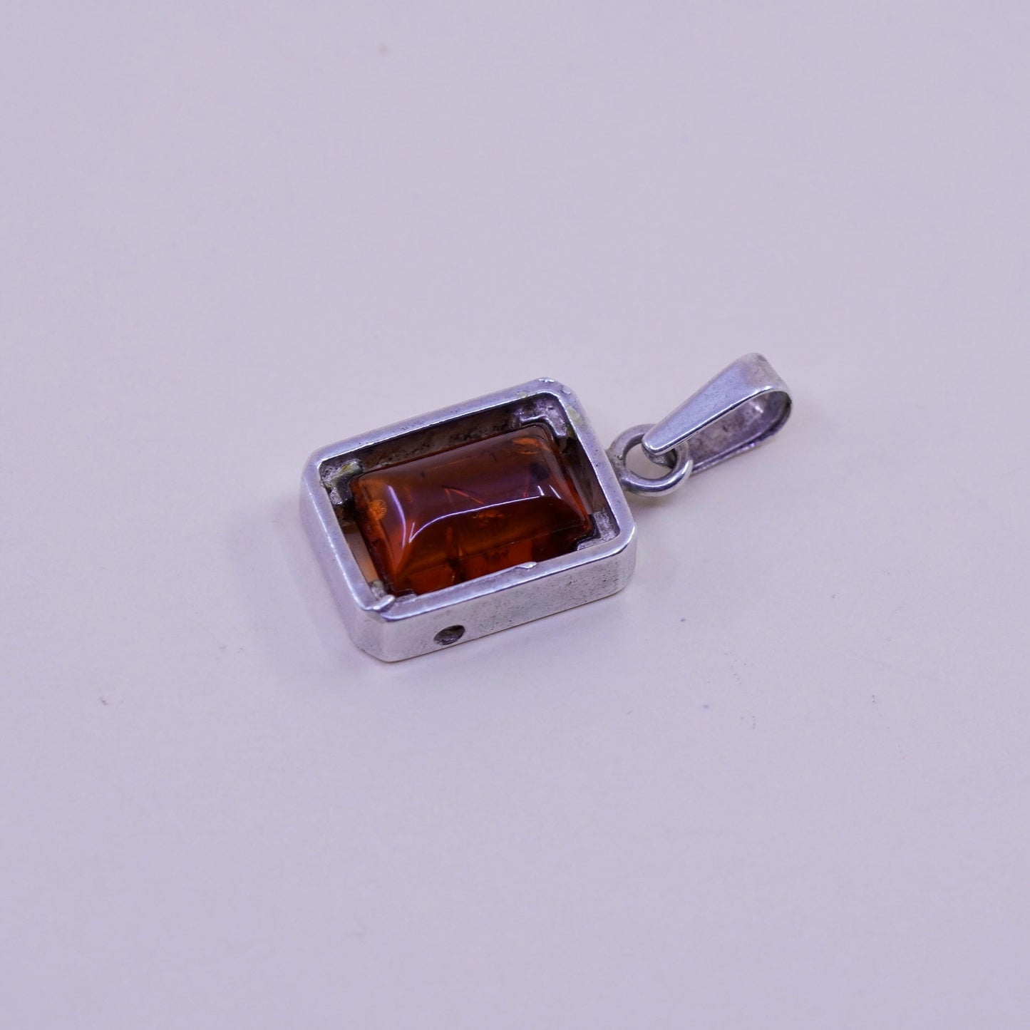 Vintage sterling 925 silver handmade pendant with amber