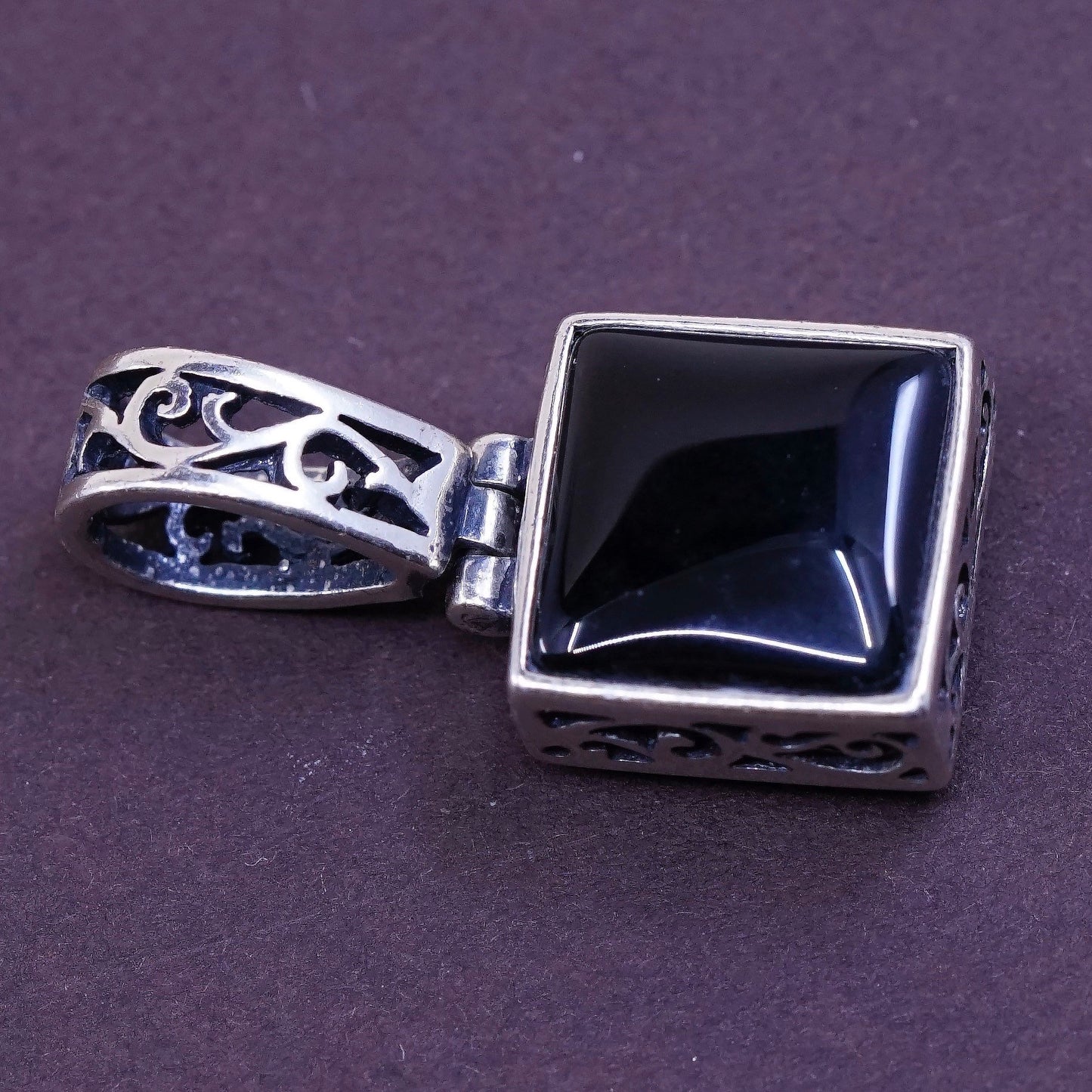 vtg Sterling silver handmade pendant, Mexico 925 w/ obsidian N mop