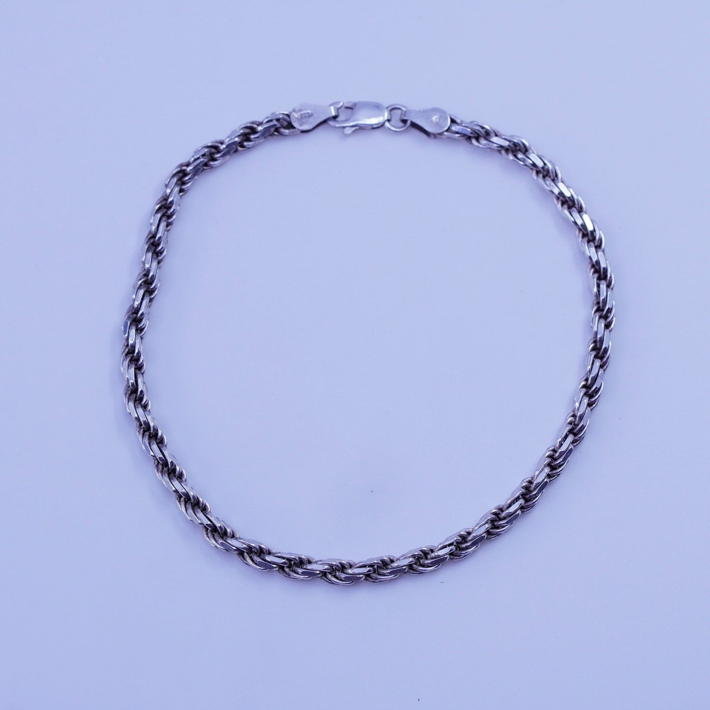 8.25”, 3mm, Vintage Italy Sterling 925 silver handmade bracelet, rope chain
