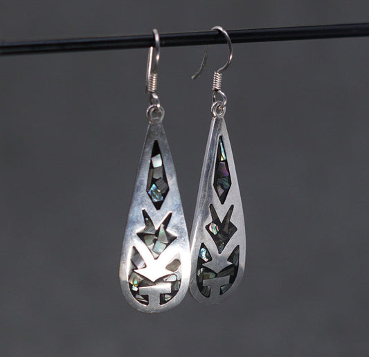 vtg sterling silver handmade earrings, 925 with abalone N teardrop dangles