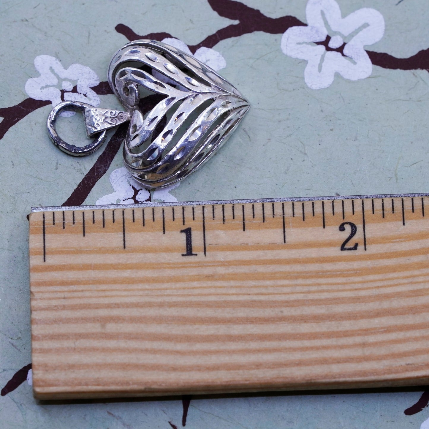 Vintage Sterling silver handmade pendant, 925 filigree heart pendant