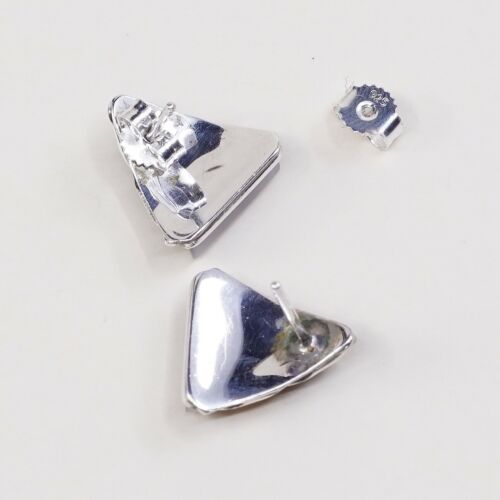 Vtg Zuni Sterling Silver Handmade Earrings, 925 Silver W/ Coral Obsidian N Mop