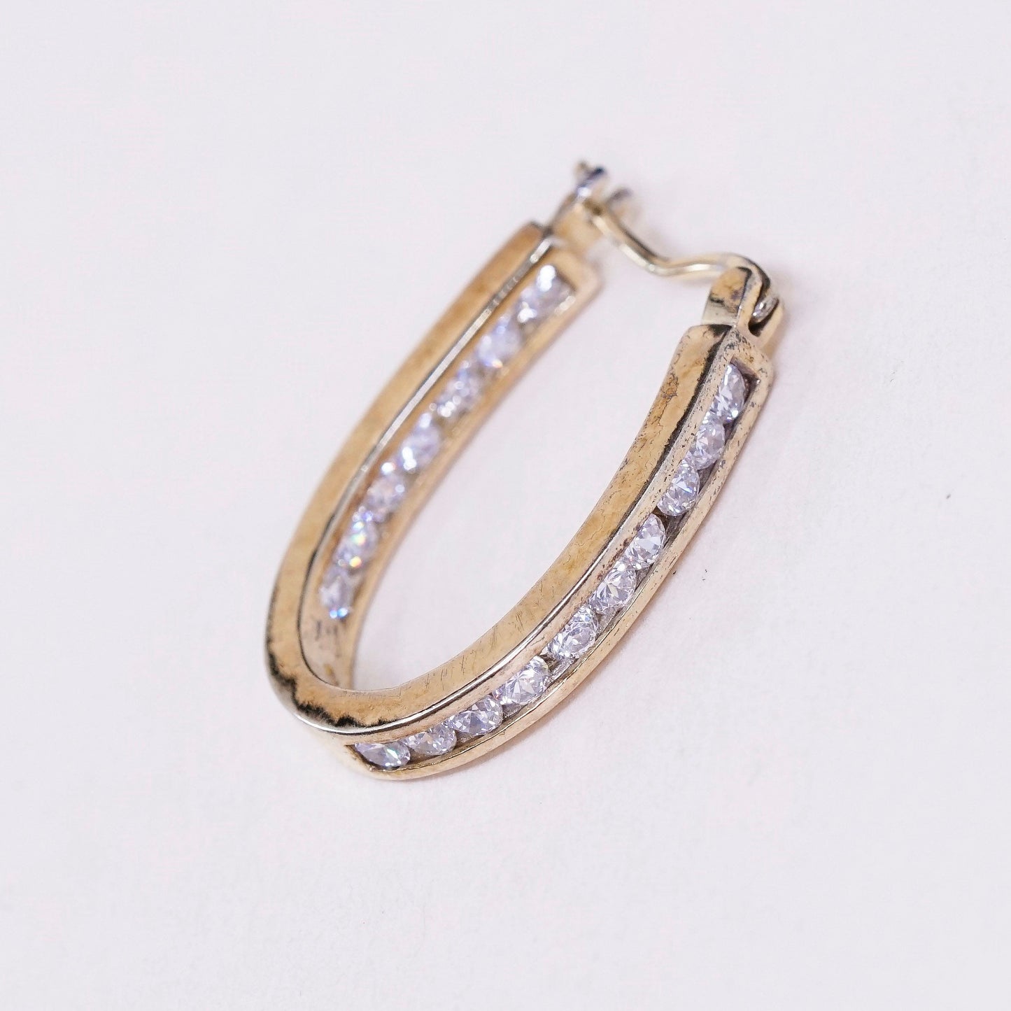 1”, Vintage vermeil gold sterling silver earrings, 925 hoops, huggie, with Cz