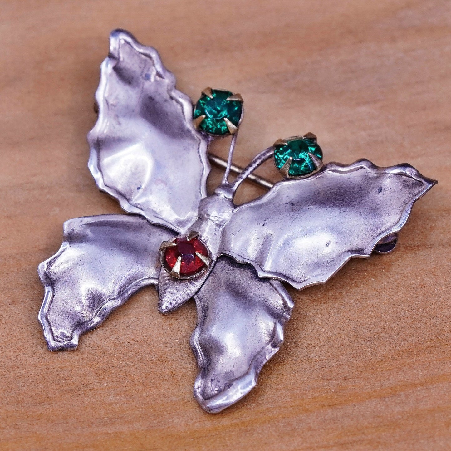 antique southwestern handmade sterling 925 silver butterfly brooch crystal