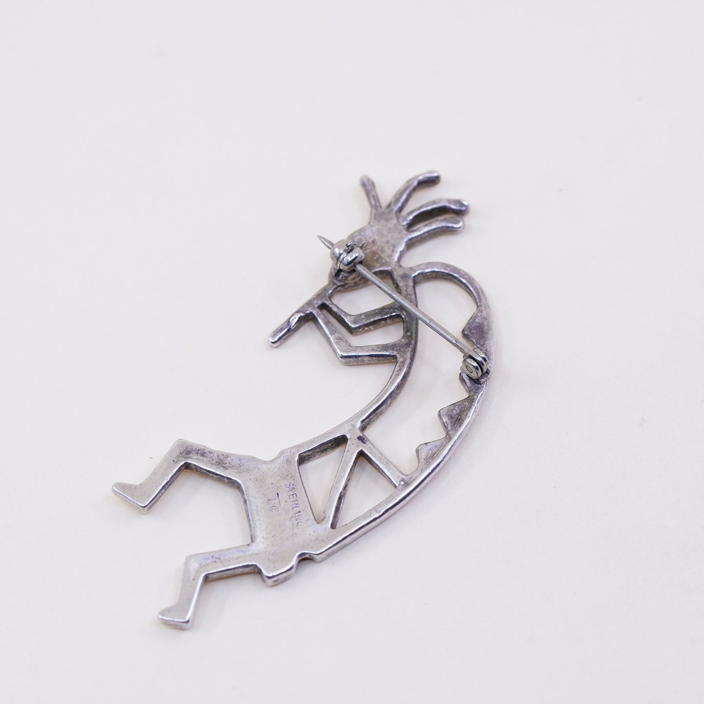 Native American Sterling silver handmade brooch, 925 kokopelli Ted Clark pin