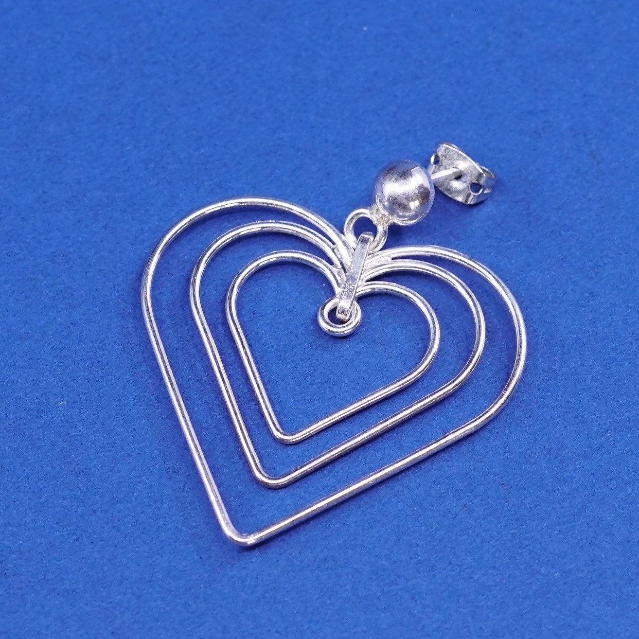 vtg Sterling silver handmade earrings, 925 Bali filigree heart drops