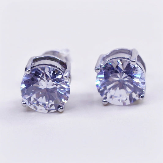 7mm, Vintage sterling 925 silver cz studs, fashion minimalist earrings